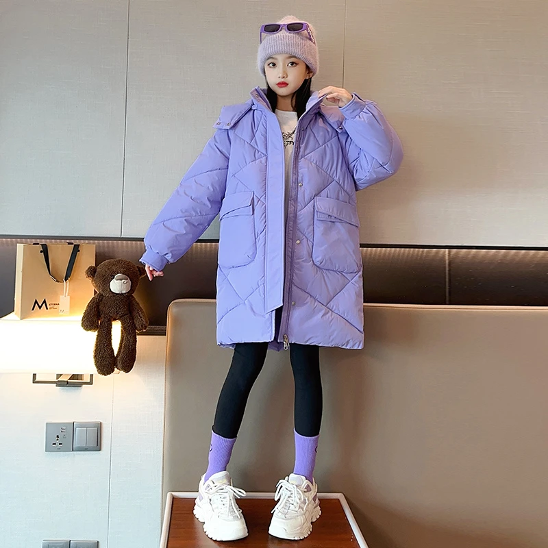 女童棉袄2025新款中大童加厚棉服中长款童装棉衣儿童洋气连帽棉衣