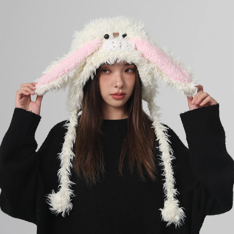 冬季毛绒帽子女士可爱炸毛兔加厚雷锋帽冬天骑车防寒护耳保暖帽子