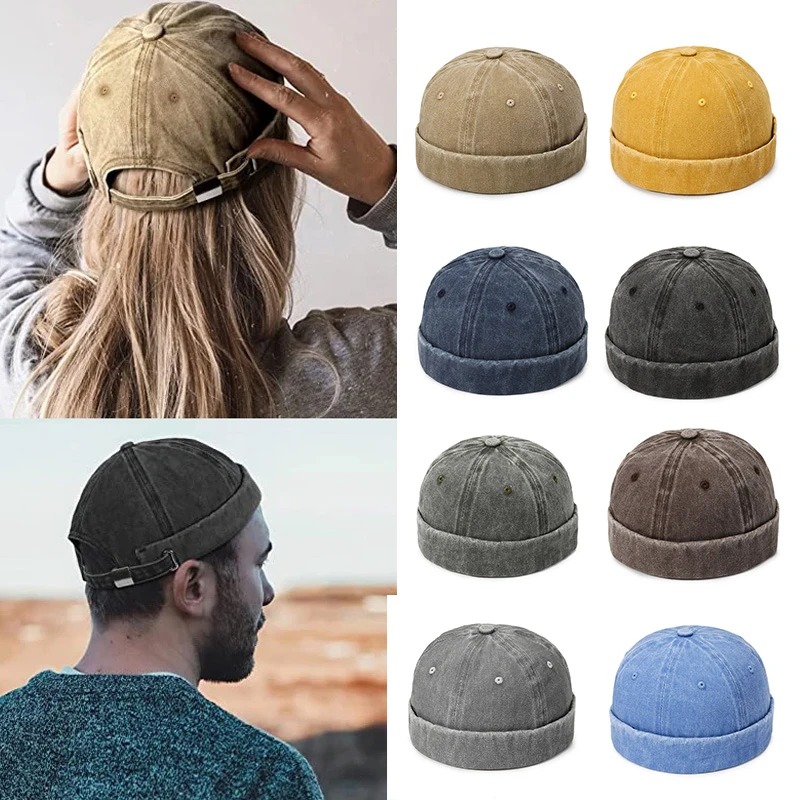 复古地主帽水洗棉瓜皮帽街头潮流时尚帽子日系做旧水手帽男女通用