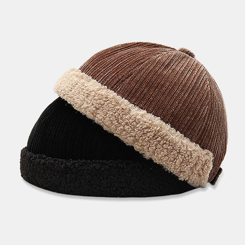 冬季条绒地主帽男士街头潮流时尚瓜皮帽秋冬户外保暖毛绒雅痞帽女