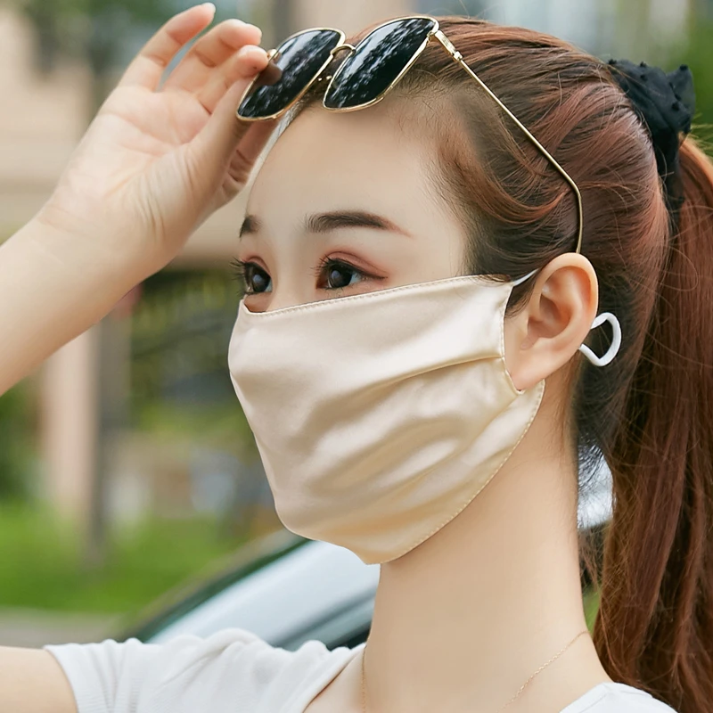 桑蚕丝防晒真丝口罩夏天透气防紫外线面纱女春季加大双层防风面罩