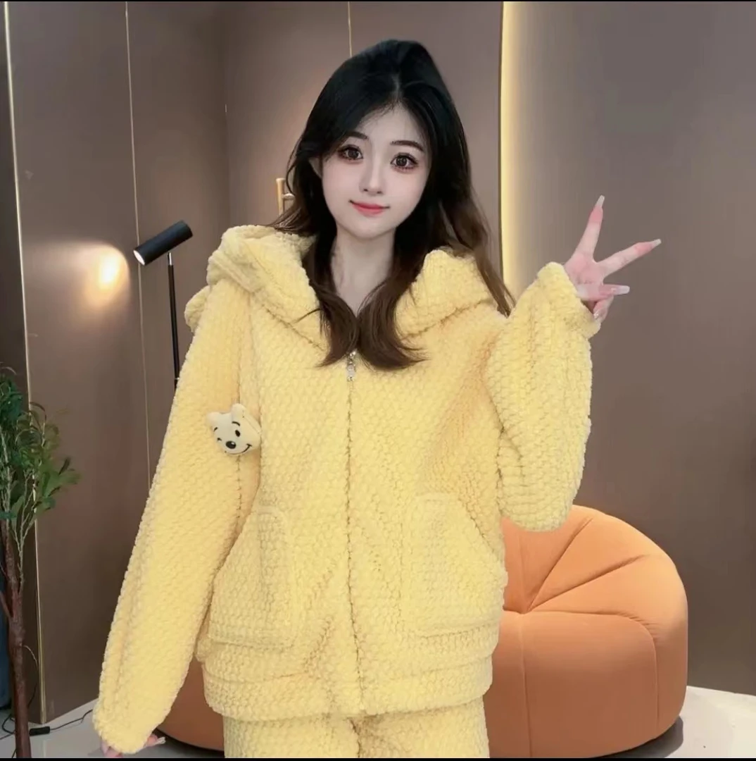 连帽贝比绒家居服时尚百搭睡衣毛绒爆款冬款加厚纯棉珊瑚绒睡袍MM