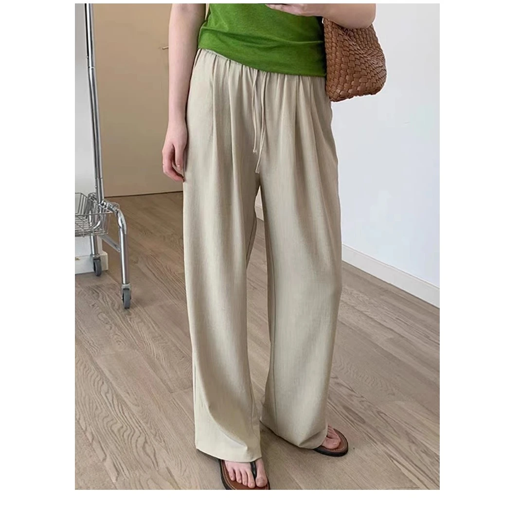女士  慵懒风  系绳垂感阔腿休闲长裤   /阔腿裤