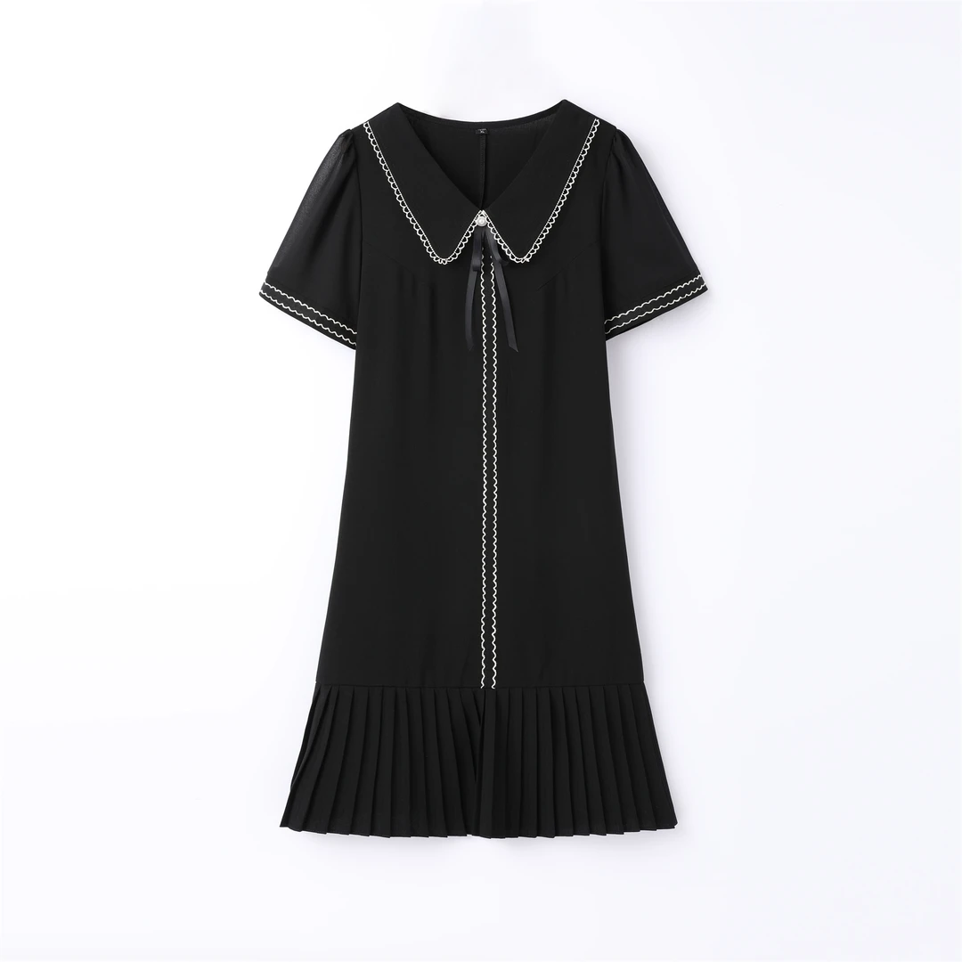 【断码清】夏季黑色显瘦气质娃娃领优雅女装连衣裙88159