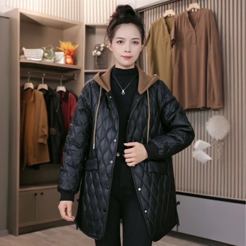 冬季上新显瘦连帽休闲皮棉衣宽松加厚时尚保暖百搭#8556-1