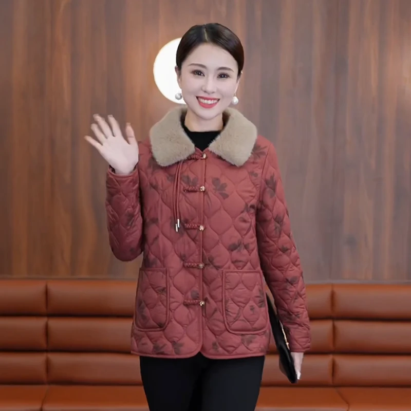 2024秋冬季新款加绒加厚妈妈装外套女洋气中老年女装大码保暖上衣