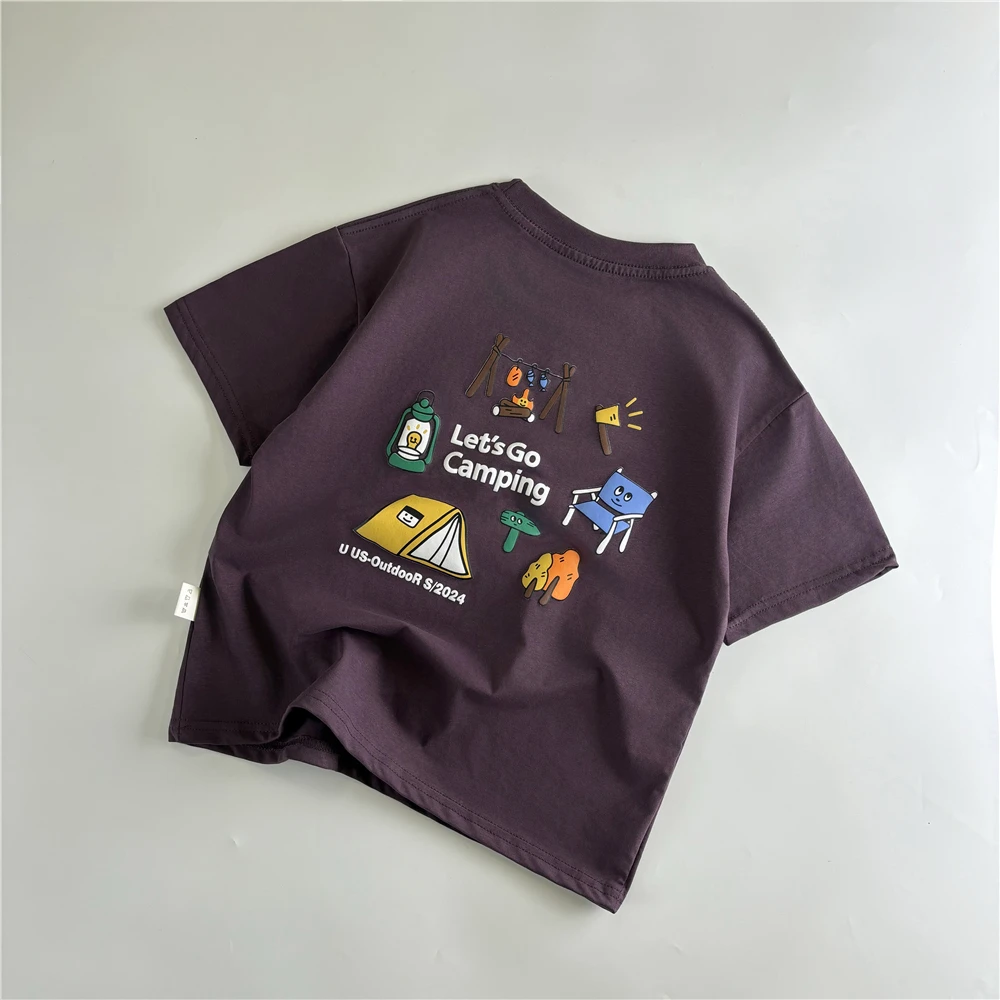 2025新款中大小童.“户外露营元素”夏装男孩半袖圆领体恤