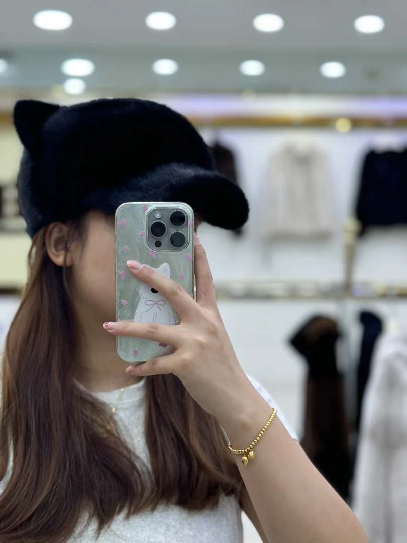 整貂皮草亲子猫耳朵棒球帽