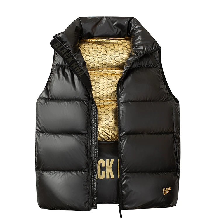 黑金休闲百搭马甲秋冬保暖潮流外搭时尚洋气简约坎肩立领亮面免洗