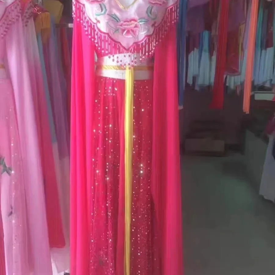 越剧黄梅戏舞台中国风表演服连衣裙公主花旦飘逸绣花外穿纱裙01号