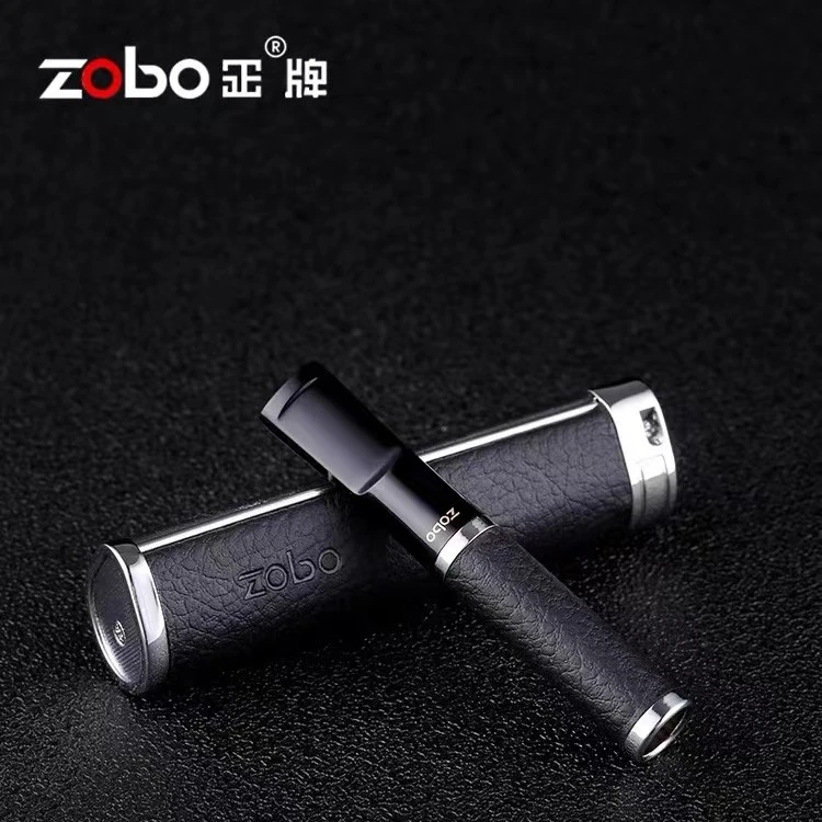 Zobo/正牌黑皮纹（粗中细）三用微孔循环焦油过滤嘴德国进口皮烟具