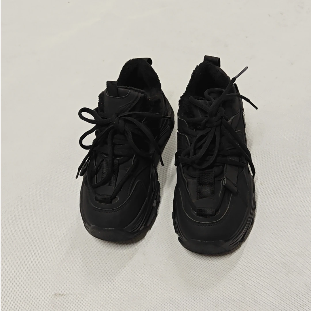 女鞋老爹运动加绒棉鞋秋冬厚底系带皮面新款百搭时尚女士轻便舒适