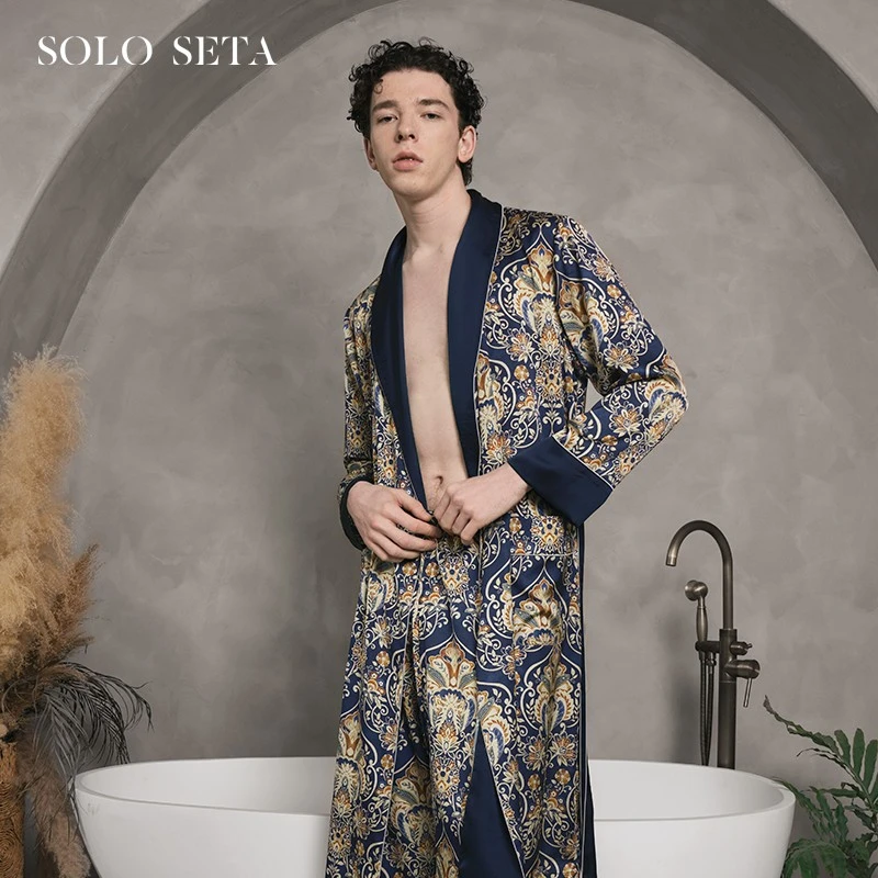 Solo seta22姆米真丝睡袍睡衣男长袖蚕丝家居服长款丝绸秋冬新款