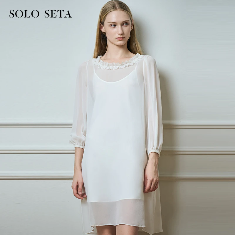 Solo seta女士真丝素色睡裙桑蚕丝薄款仙气裙子2025丝绸秋冬新款