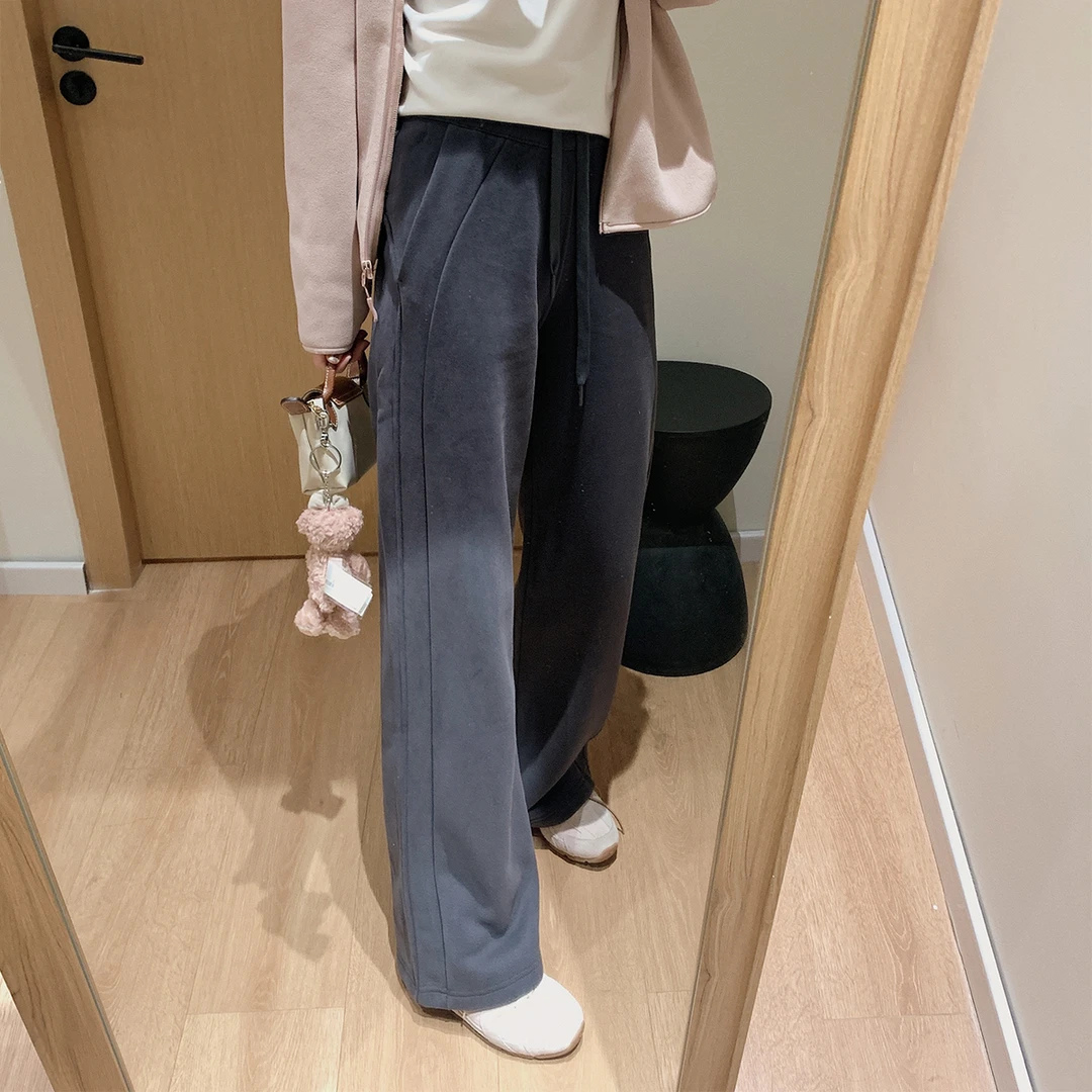 立裁高腰提臀休闲卫裤女2025春季新款梨型身材宽松显瘦窄版阔腿裤