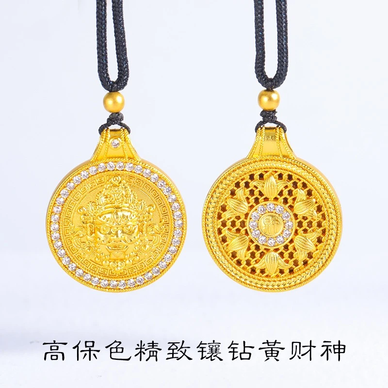 铜合金合成锆石吊坠 镶钻黄财神招财项链吊坠古风爆款黑绳毛衣链