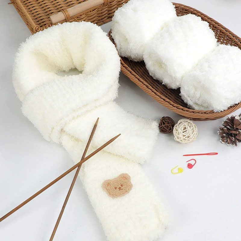 小熊珊瑚绒围巾围脖自己手工编织diy材料包冰条毛线团 送男女朋友