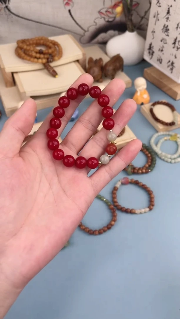 【闪购商品】库克手串朱供单圈南红
