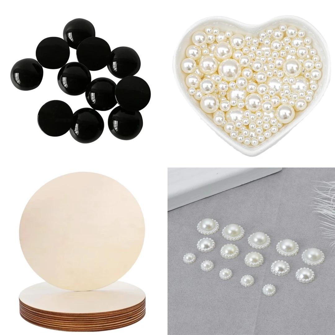 diy手工制作圆木片珍珠眼睛diy配件创意手绘画木板烙画杨木层圆木