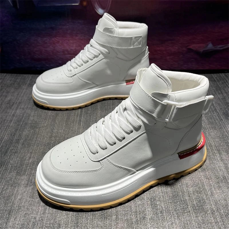 男士小白鞋潮鞋时尚2023休闲男皮鞋男士秋冬鞋白色时尚百搭厚底