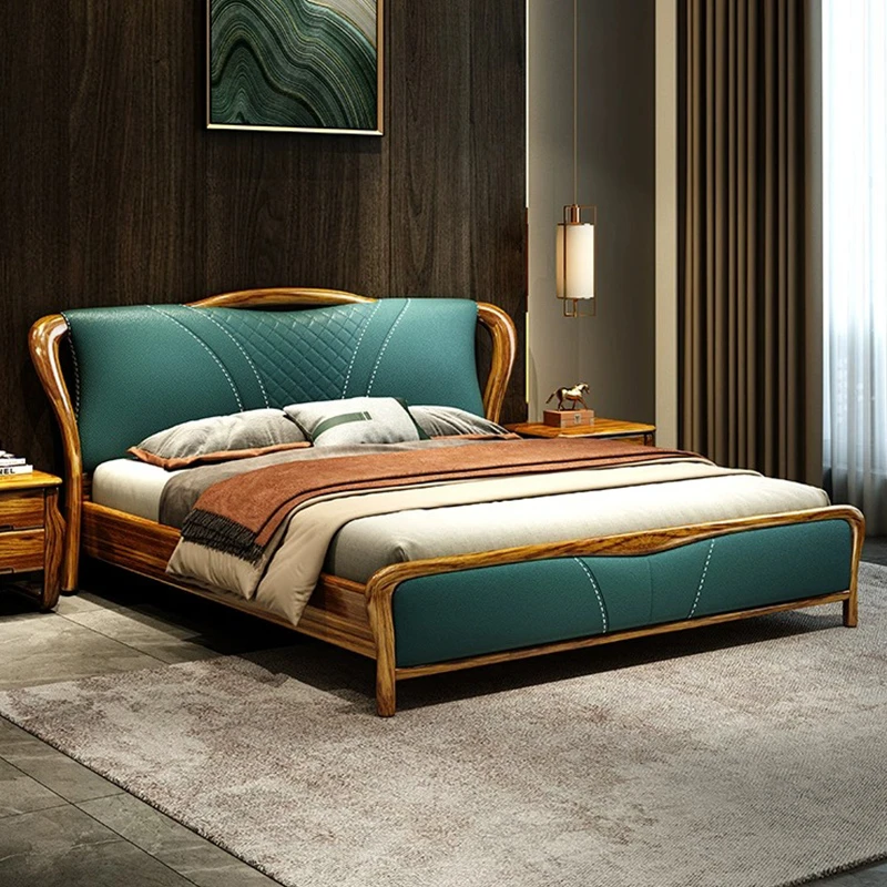 现代新中式真皮沙发头层牛皮乌金木意式轻奢沙发卧室北欧实木大床