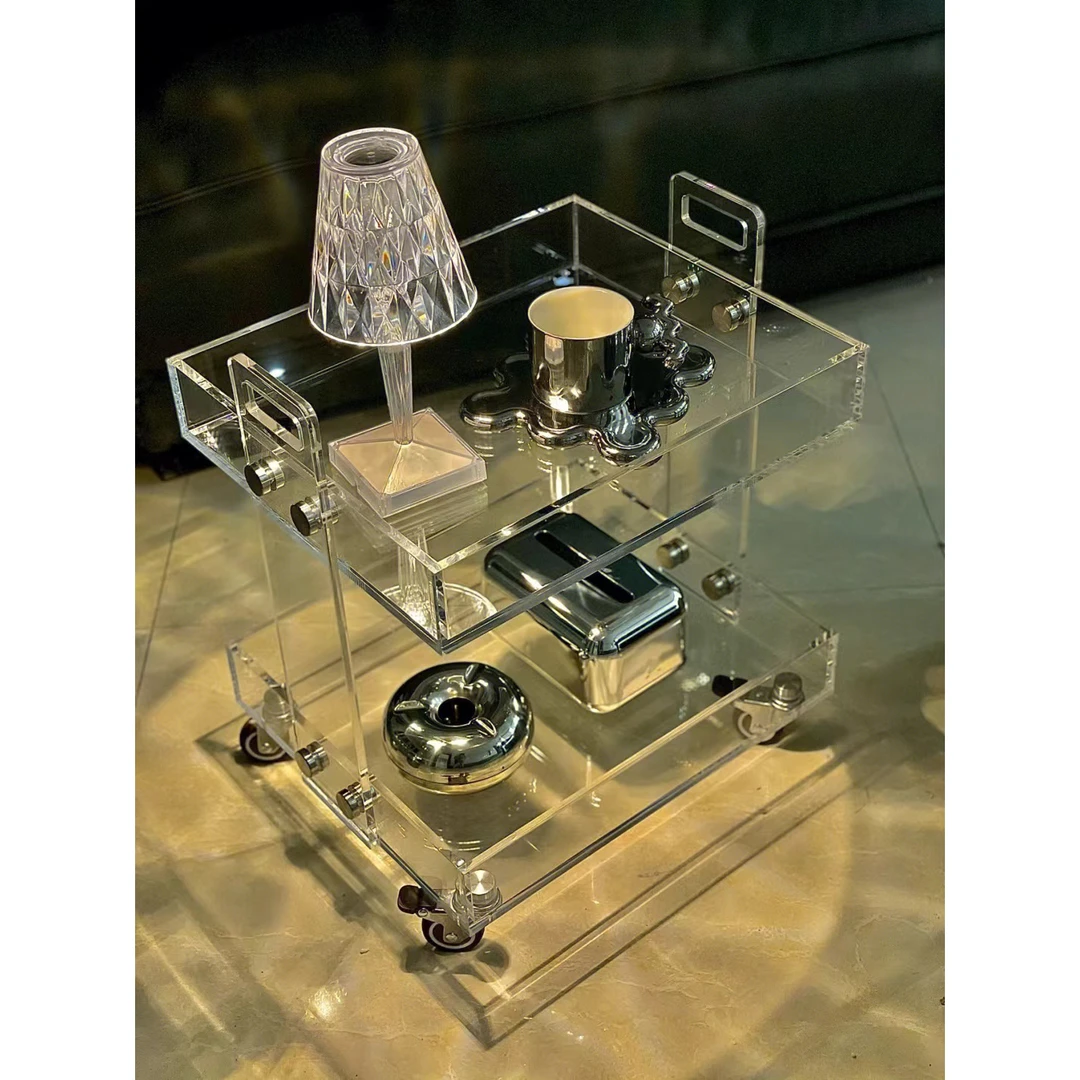 批发亚克力边几角几风透明可移动小推车床头柜轻奢茶几多层置