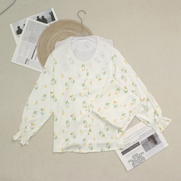 鹏米麦穗冰丝长袖长裤睡衣女舒适家居服套装