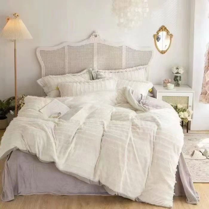 【专柜断码】流苏纯色牛奶绒四件套-白色