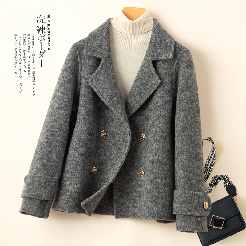 双面羊绒大衣女短款小香风羊毛外套小个子百搭西装领羊毛呢子外套