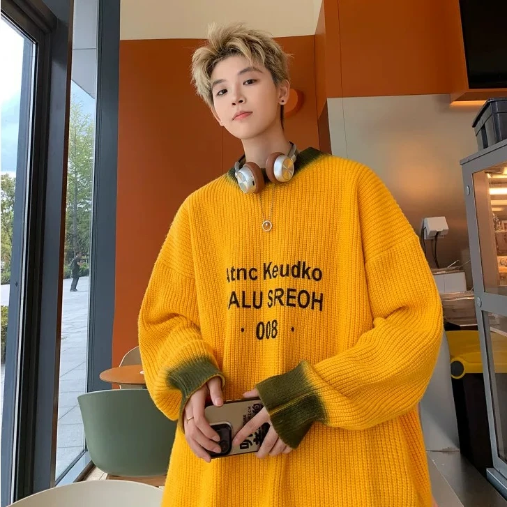 扎染撞色圆领毛衣男女秋冬季新款宽松慵懒风高级感情侣百搭针织衫