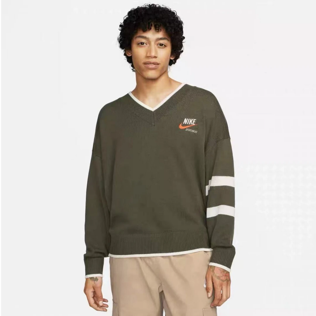 NIKE/耐克春季新款运动服美式复古针织衫V领卫衣学院风毛衣套头衫