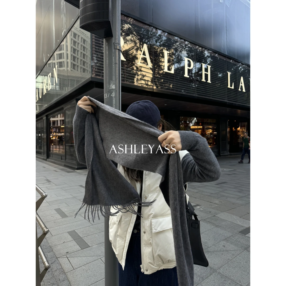 【ASHLEYASS】质感保暖舒适时尚百搭深色两色羊绒围巾LSP420210S