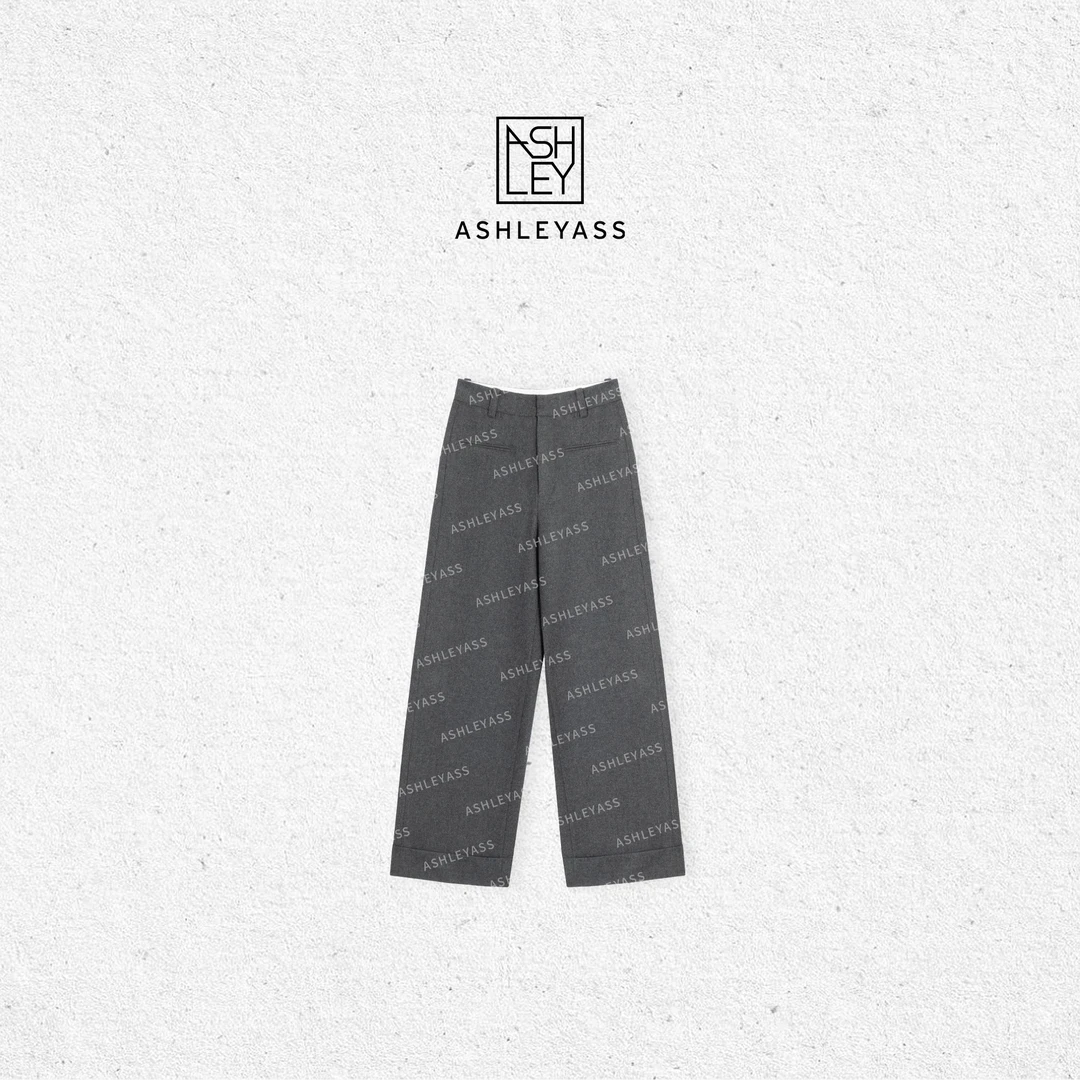 【ASHLEYASS】羊毛混纺翻折裤脚流畅腿部线条挺阔直筒裤LSK241482C