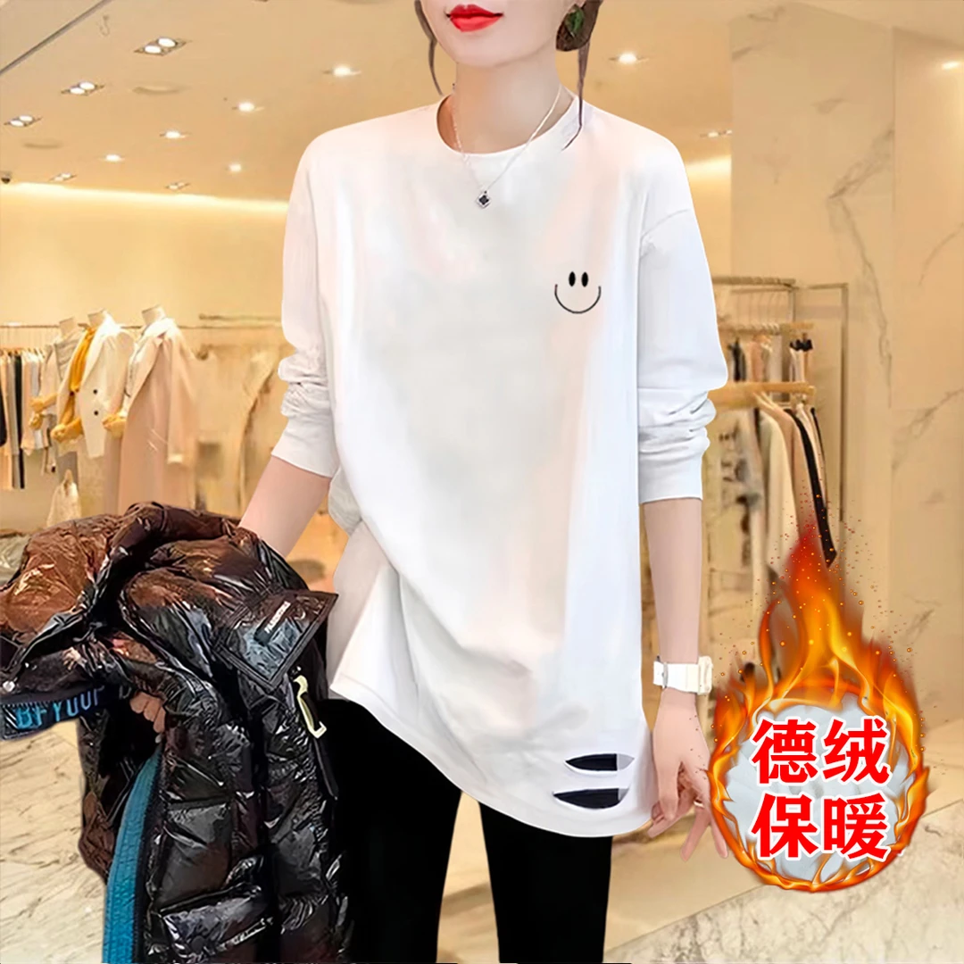 长款搭配芭比裤鲨鱼裤上衣秋冬新款打底衫女内搭遮屁股叠穿t恤ins