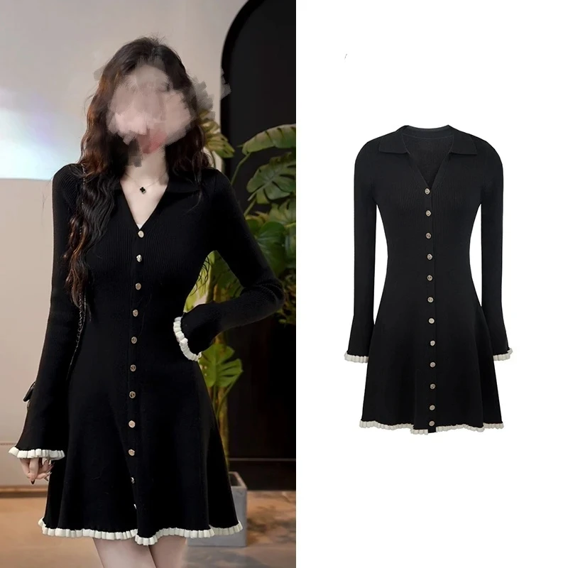 辣妹性感纯欲风秋冬季法式高腰短款修身裙女中长款百搭显瘦连衣裙