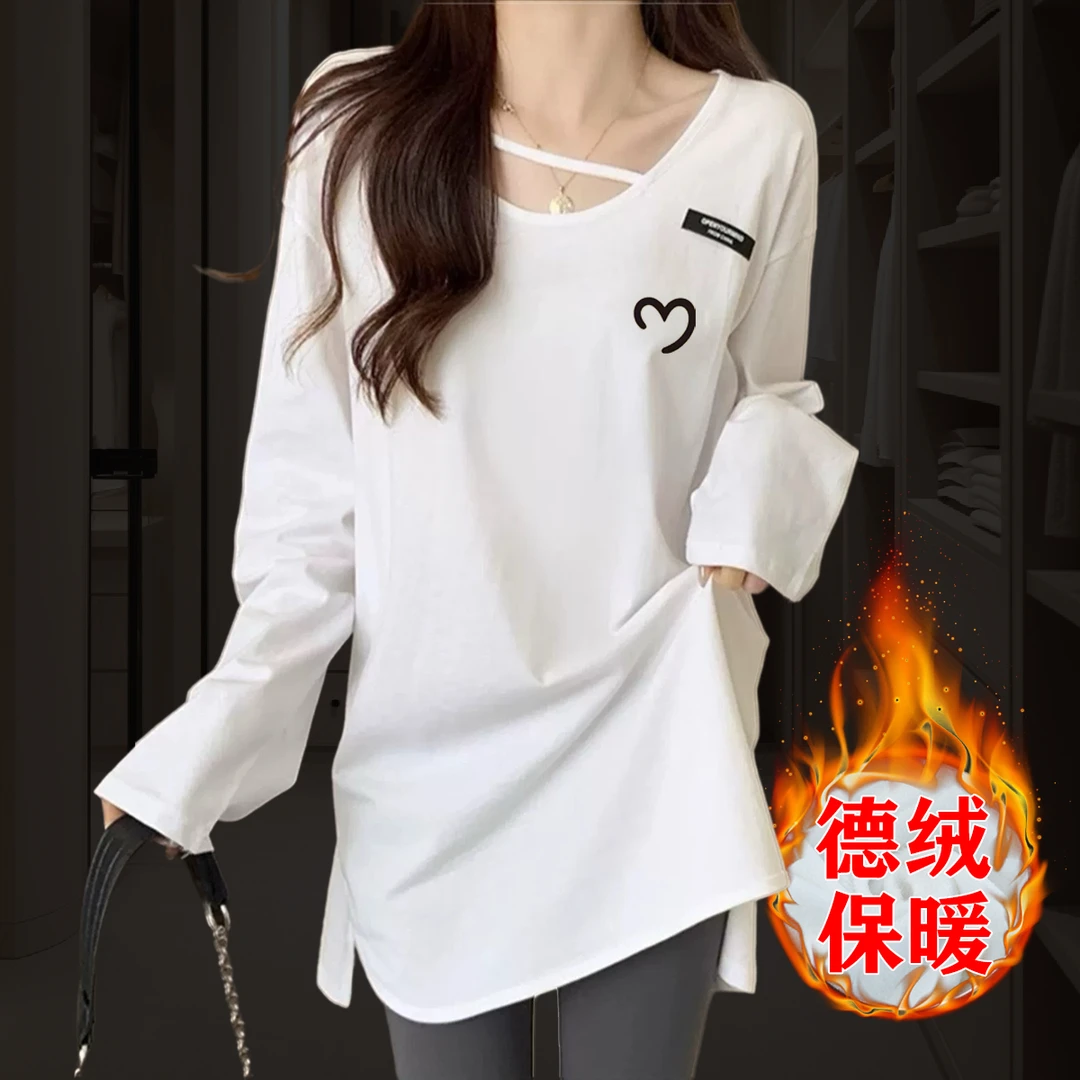 打底衫女内搭中长款搭配鲨鱼打底裤加绒长袖t加厚保暖外穿上衣ins