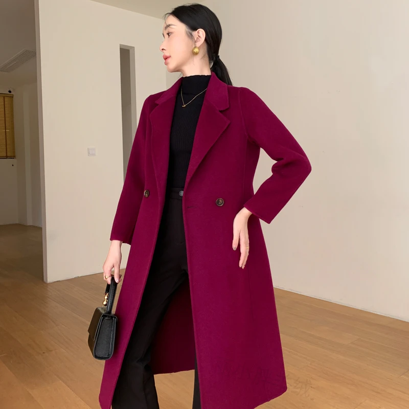 XP2316春秋冬新款双面羊毛大衣女中长高端100%羊毛外套