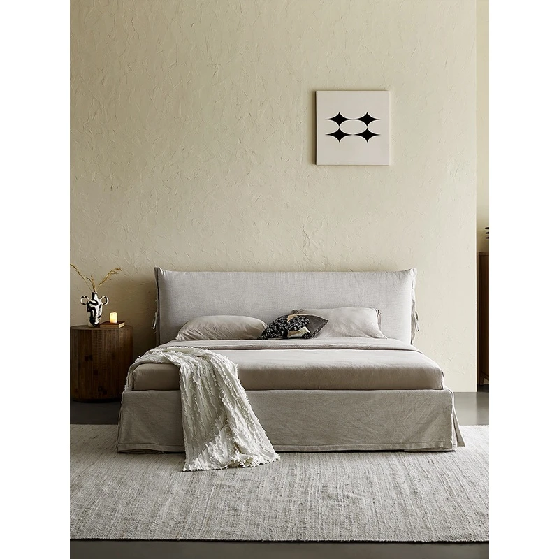 思纳博云浮床 侘寂风布艺1.8米可拆洗北欧简约复古实木极简软靠包