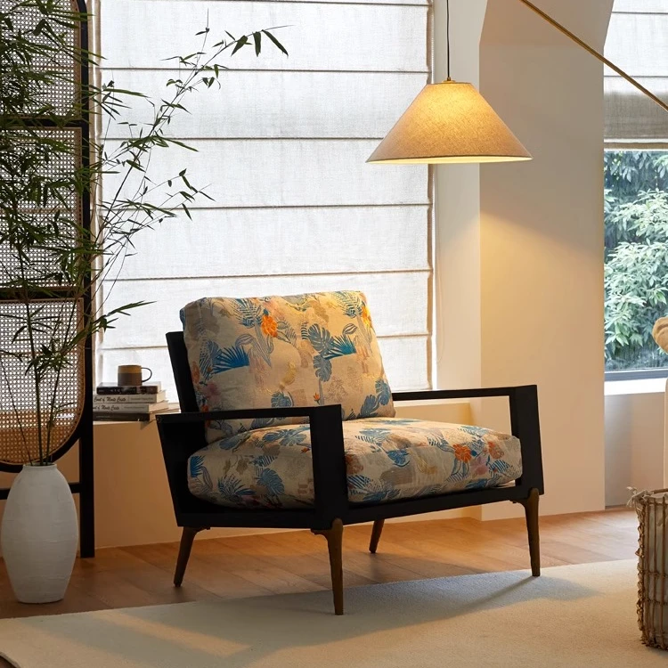 思纳博绣春沙发椅北欧复古书房客厅酒店休闲椅落地阳台单人沙发