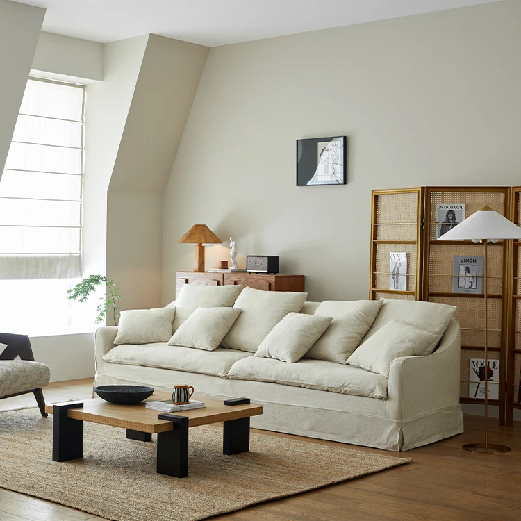 思纳博山野沙发 侘寂风亚麻布艺全可拆洗沙发客厅小户型直排沙发