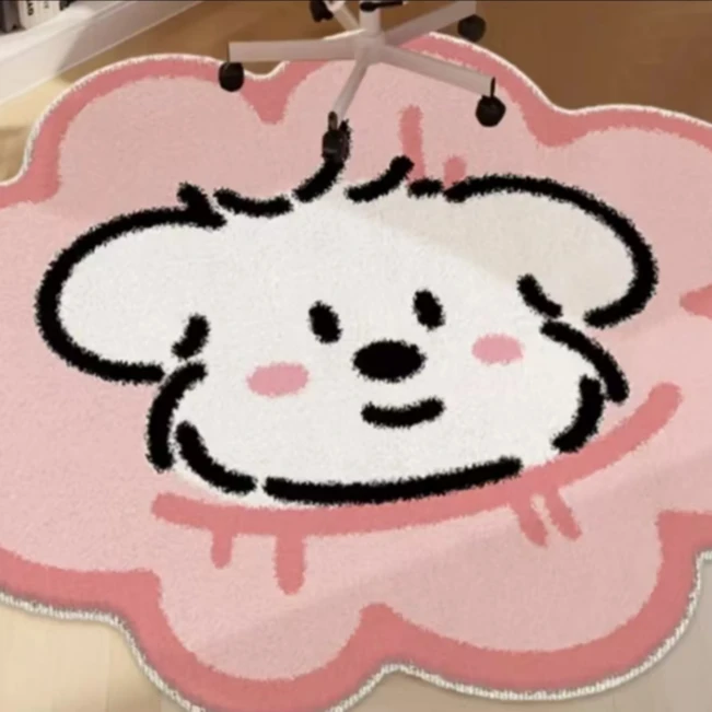 太阳花卡通小狗女孩仿羊绒小红书卧室床边毯女孩地毯床边毯梳妆毯