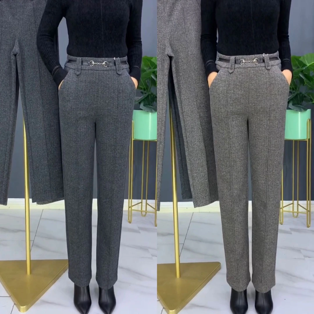 新款羊毛呢直筒裤秋冬女裤2023年显瘦时尚洋气休闲百搭女土直筒裤