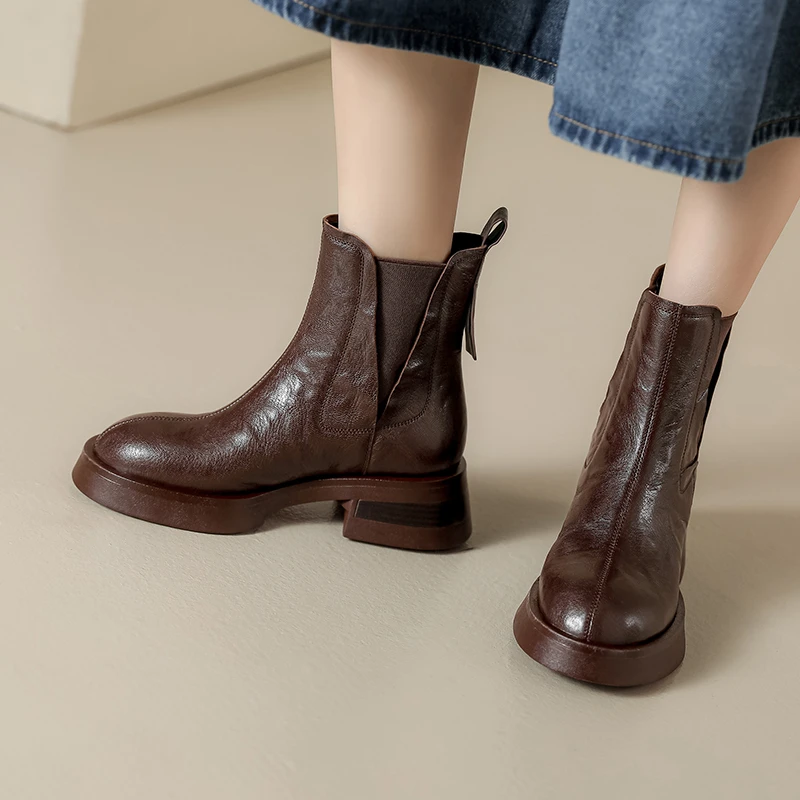 【大罗专属】手抓纹羊皮厚底增高显瘦马丁靴复古风圆头短靴XM8089