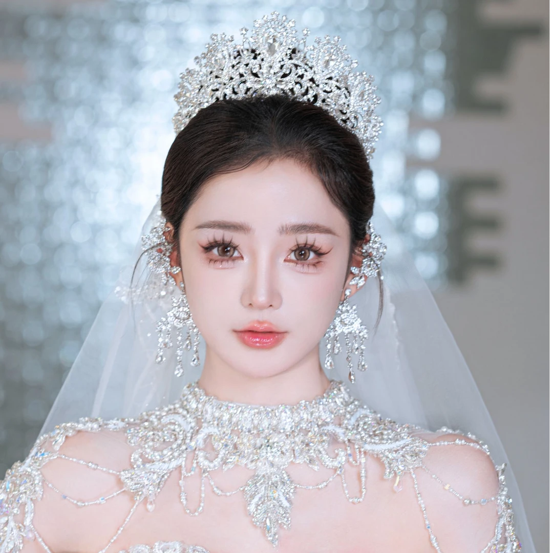 合金仿水晶婚庆饰品 00865新娘百搭皇冠高冠时尚耳环套装搭配