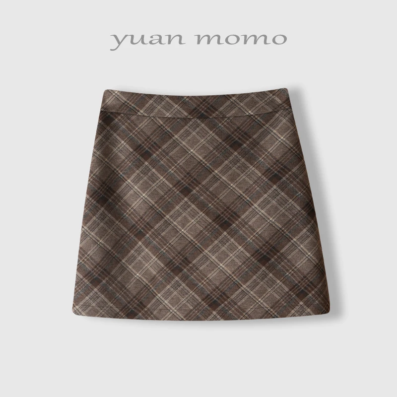 复古毛呢半身裙女秋冬加厚格子呢子短裙高腰显瘦百搭A字裙23228