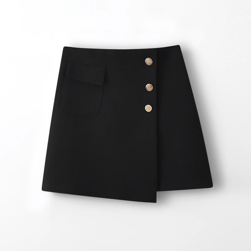 气质显瘦半身裙女春夏时尚百搭黑色不规则A字短裤裙高腰短裙2202