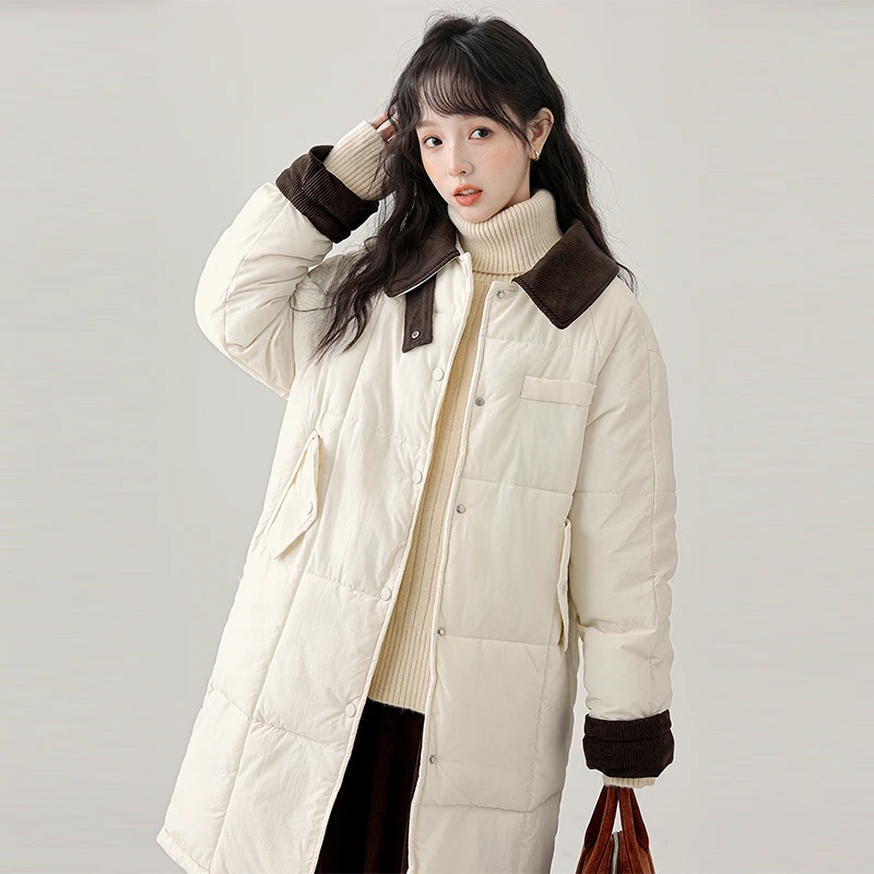 简温2025冬季新款中长款翻领加厚棉服女小个子棉衣保暖棉袄外套