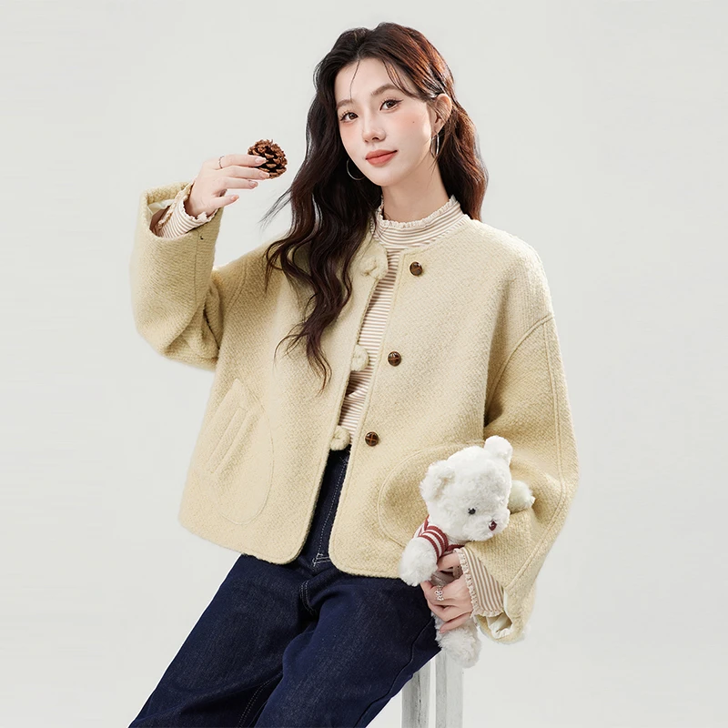 简温2025秋冬新款复古小香风毛呢外套女宽松羊毛短款开衫上衣潮