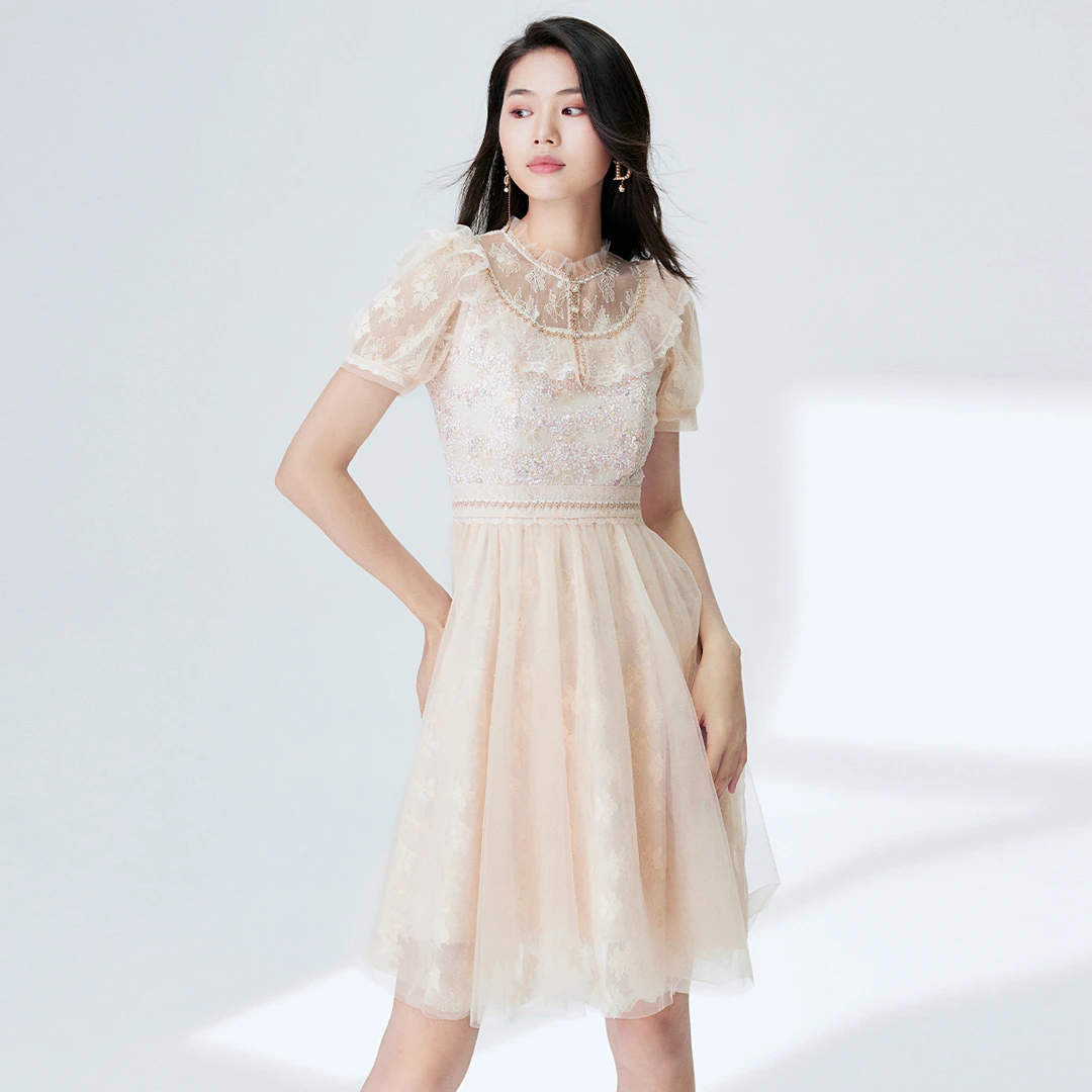 【诗语专属0720】EVA OUXIU/伊华欧秀粉色连衣裙32WAQ3263