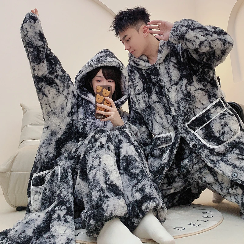 【大春子宠粉】加厚珊瑚绒加肥睡袍胖MM长款300斤长毛绒睡衣情侣